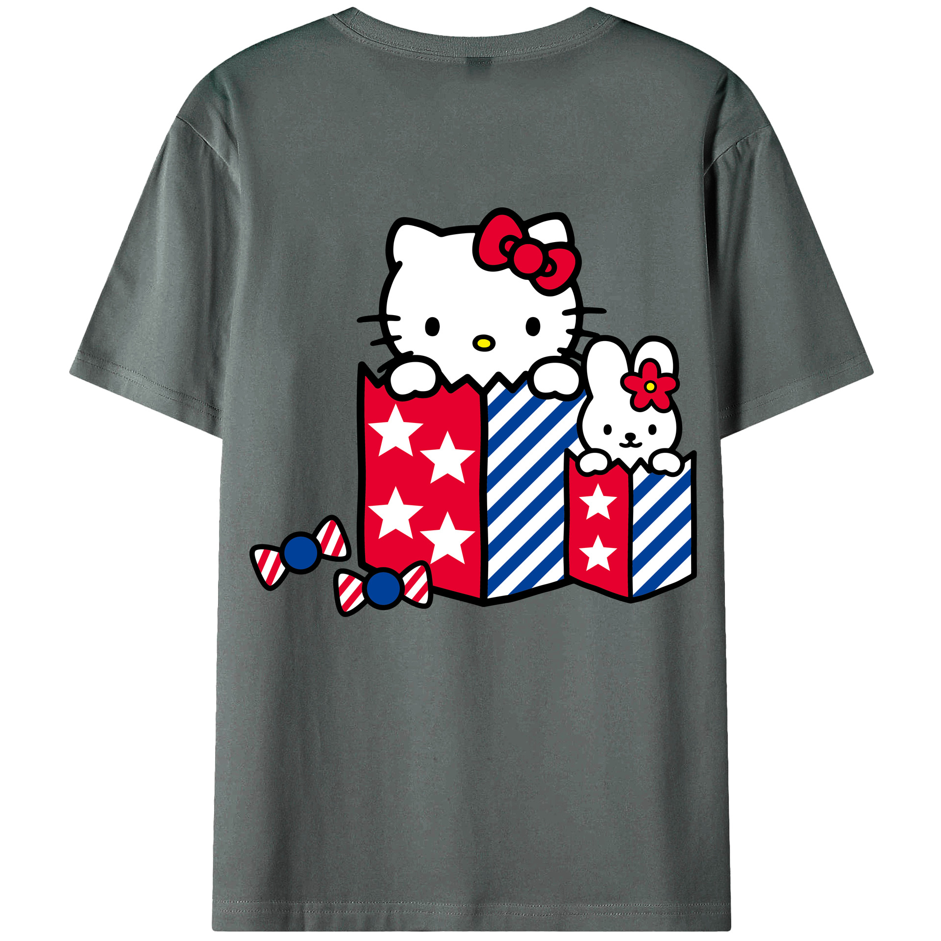 （画像用） Hello Kitty ハローキティ 綿100％ メンズ半袖Tシャツ（バックプリント） 通気性